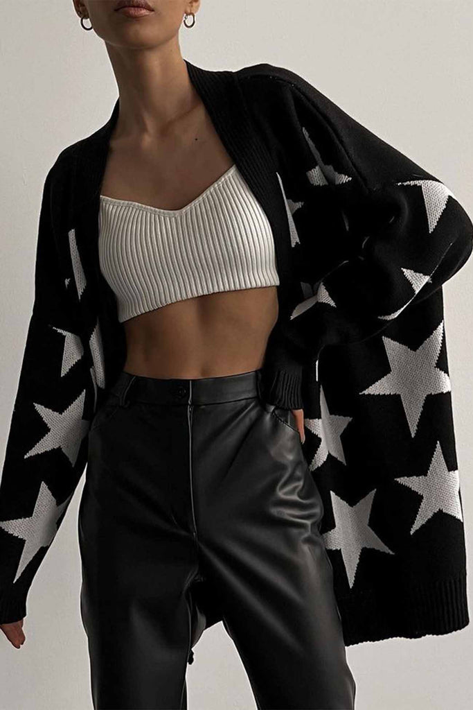 kamames Contrast Star Knitted Button Up Cardigan