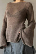 kamames Bell Sleeve Lace Up Knit Sweater