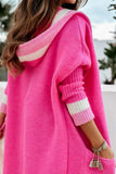kamames Contrast Hoodie Open Front Long Cardigan