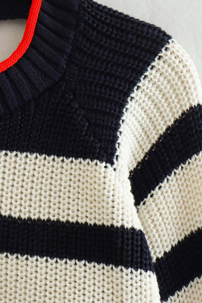 kamames Contrast Striped Tie-back Sweater