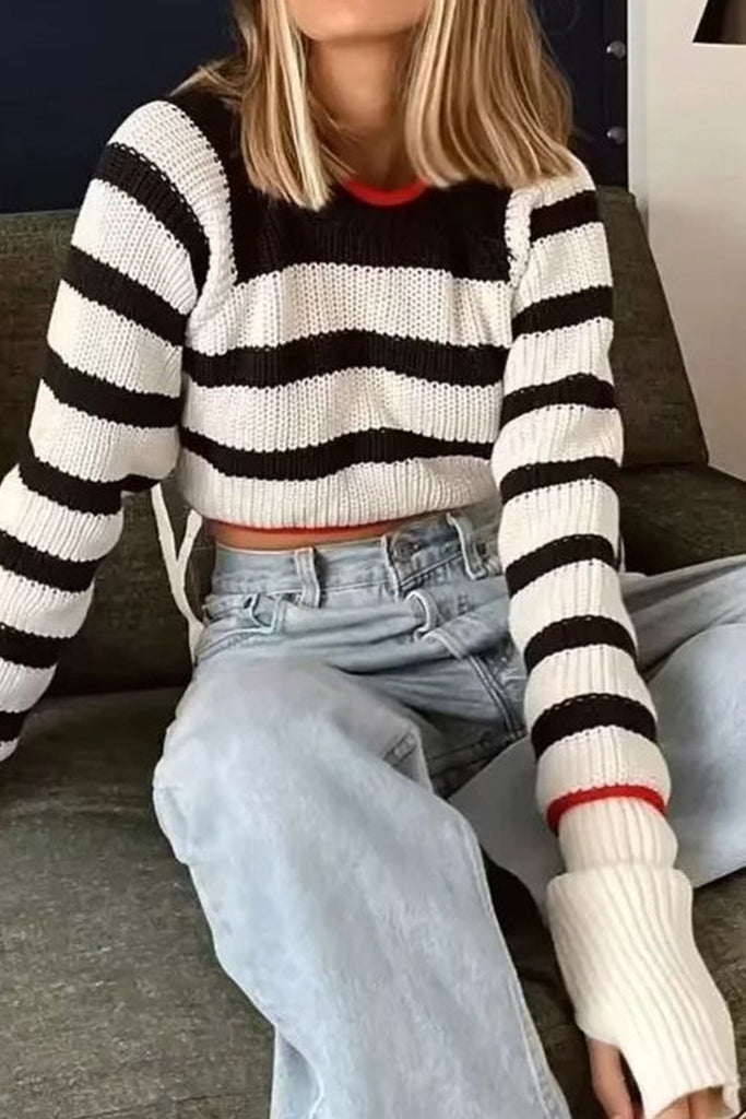 kamames Contrast Striped Tie-back Sweater
