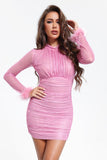kamames Cora Diamante Mesh Feather Mini Dress