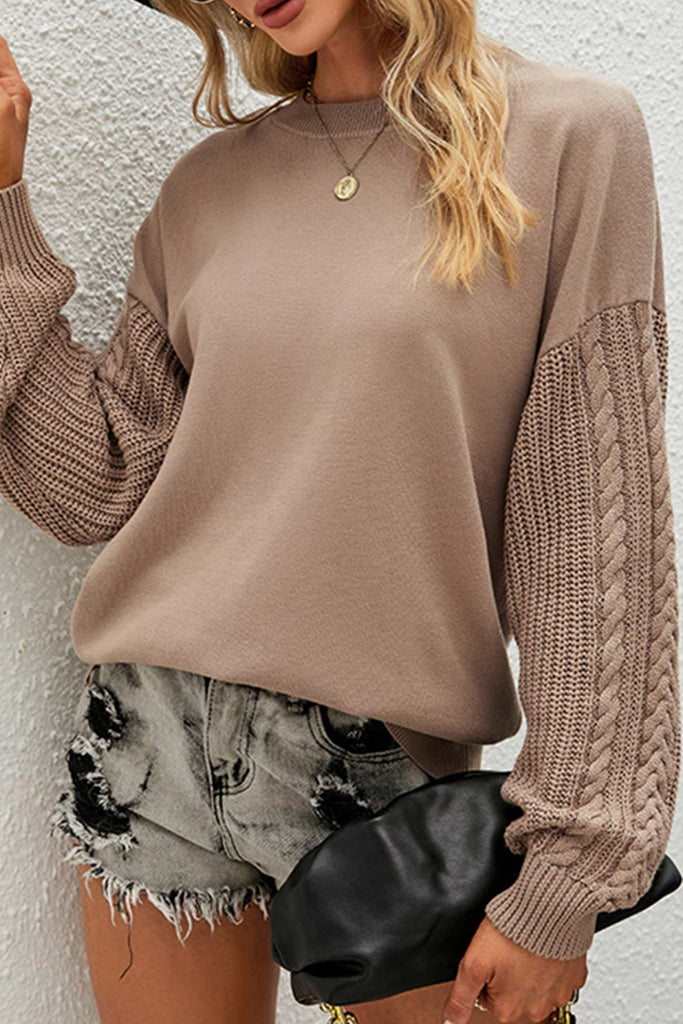 kamames Crew Neck Twisted Long Sleeve Sweater