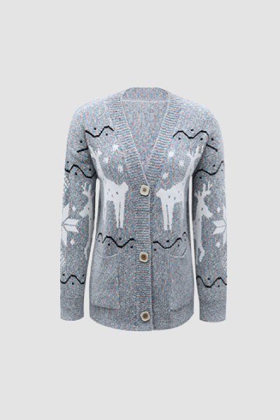 kamames Deer Pattern Knit Cardigan