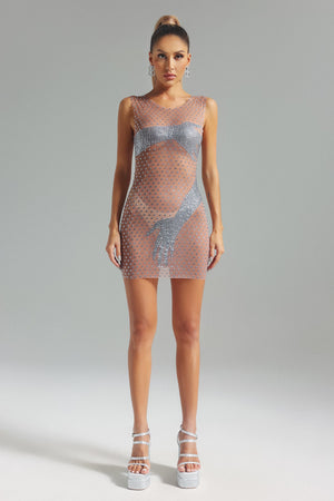 kamames Elise Diamante Mesh Mini Dress