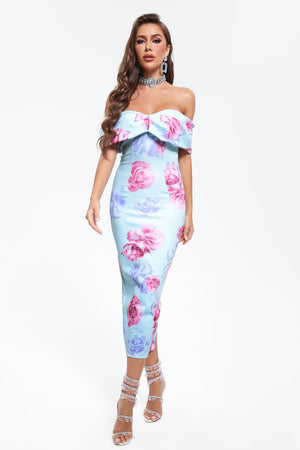 kamames Else Strapless Printed Midi Dress