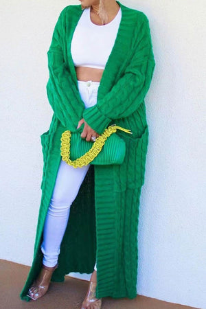 kamames Pocketed Cable Knit Long Cardigan