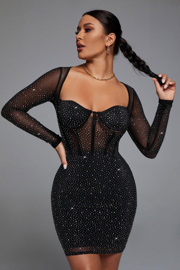 kamames Hatty Diamond Corset Bodycon Dress - Black