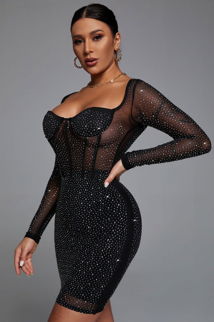 kamames Hatty Diamond Corset Bodycon Dress - Black