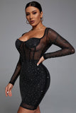 kamames Hatty Diamond Corset Bodycon Dress - Black