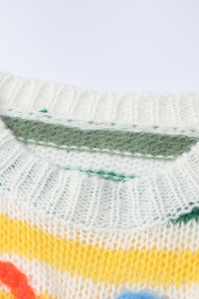 kamames Rainbow Contrast Crochet Sweater