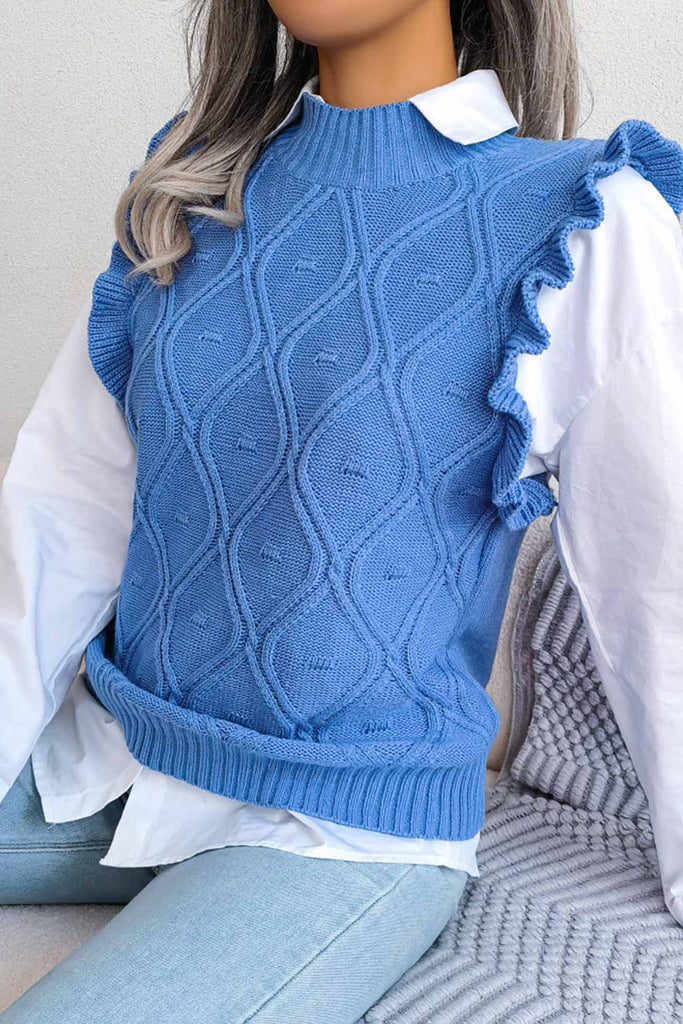 kamames Ruffle Argyle Knit Vest Sweater