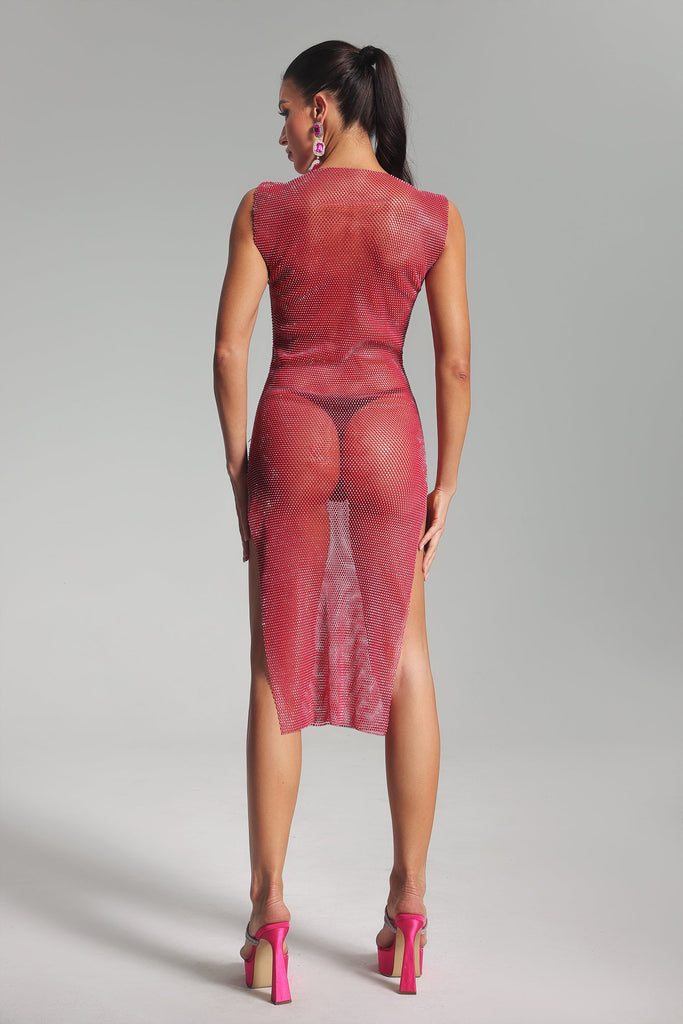 kamames Saadia Diamante Mesh Midi Dress