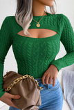 kamames Solid Color Cable Knit Cut-out Sweater