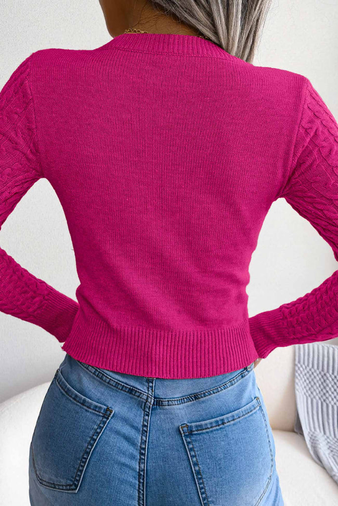kamames Solid Color Cable Knit Cut-out Sweater