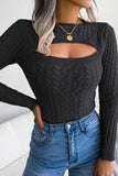kamames Solid Color Cable Knit Cut-out Sweater