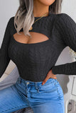 kamames Solid Color Cable Knit Cut-out Sweater