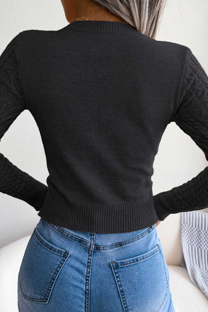 kamames Solid Color Cable Knit Cut-out Sweater
