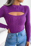 kamames Solid Color Cable Knit Cut-out Sweater