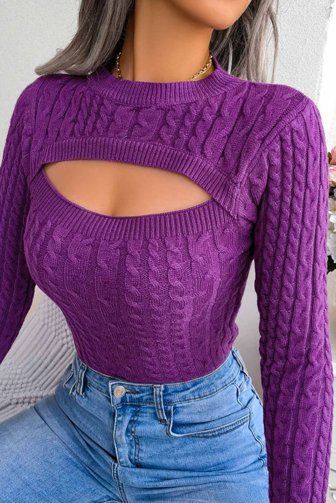 kamames Solid Color Cable Knit Cut-out Sweater