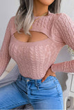 kamames Solid Color Cable Knit Cut-out Sweater