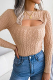 kamames Solid Color Cable Knit Cut-out Sweater