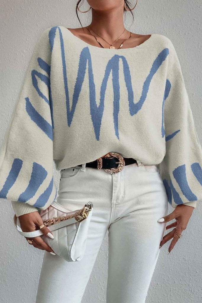 kamames Geometric Lantern Sleeve Knitted Sweater