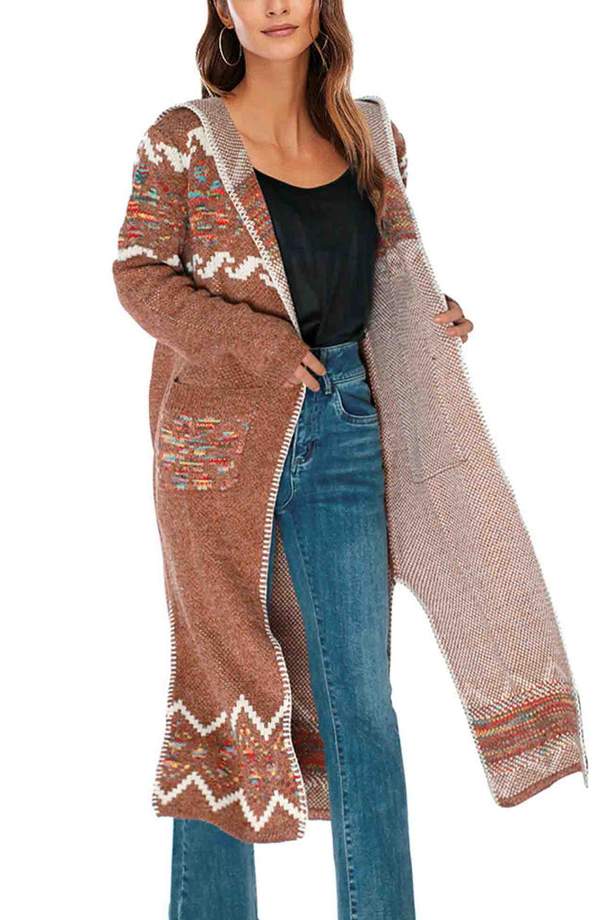 kamames Floral Hooded Slit Long Cardigan