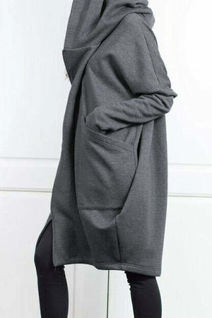 kamames Hooded Pocket Zipper Mid-Length Cardigan