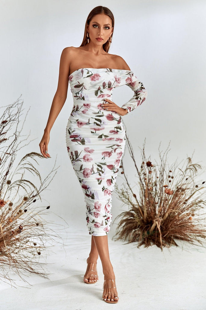 kamames Grece One Shoulder Mesh Midi Dress