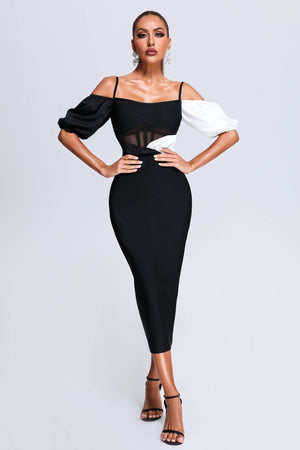 kamames Erica Puff Sleeve Midi Bandage Dress