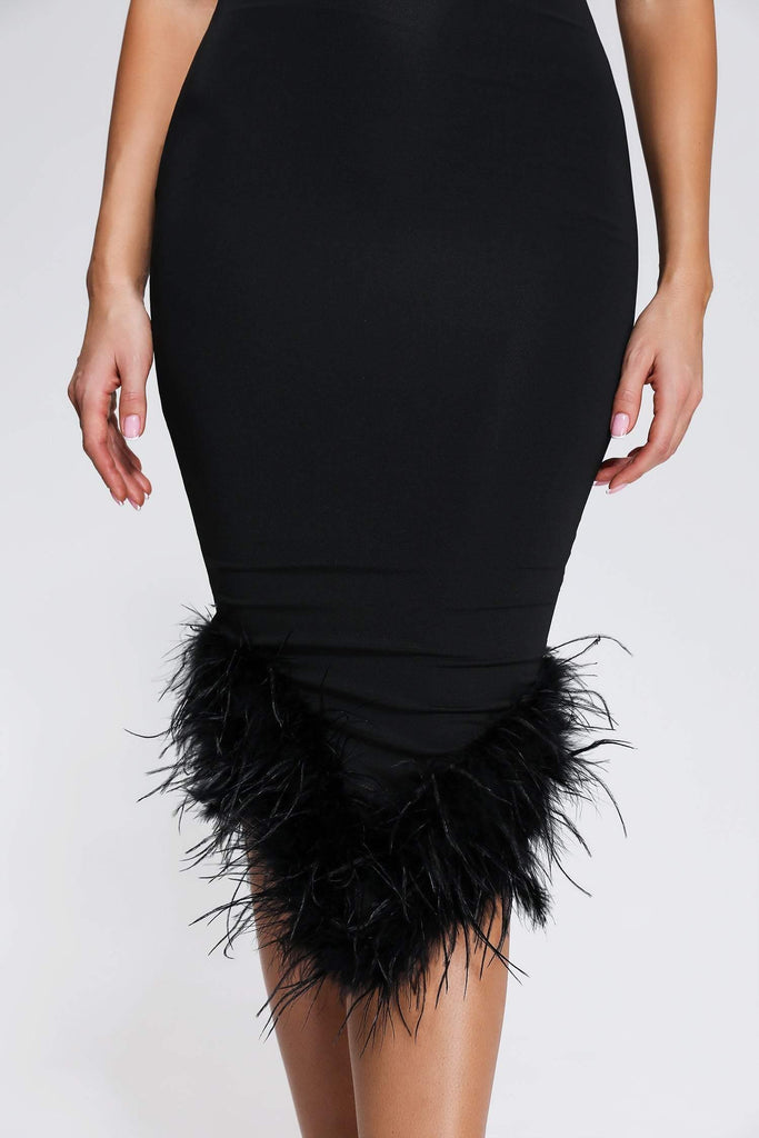 kamames Rate Feather One Shoulder Midi Dress - Black
