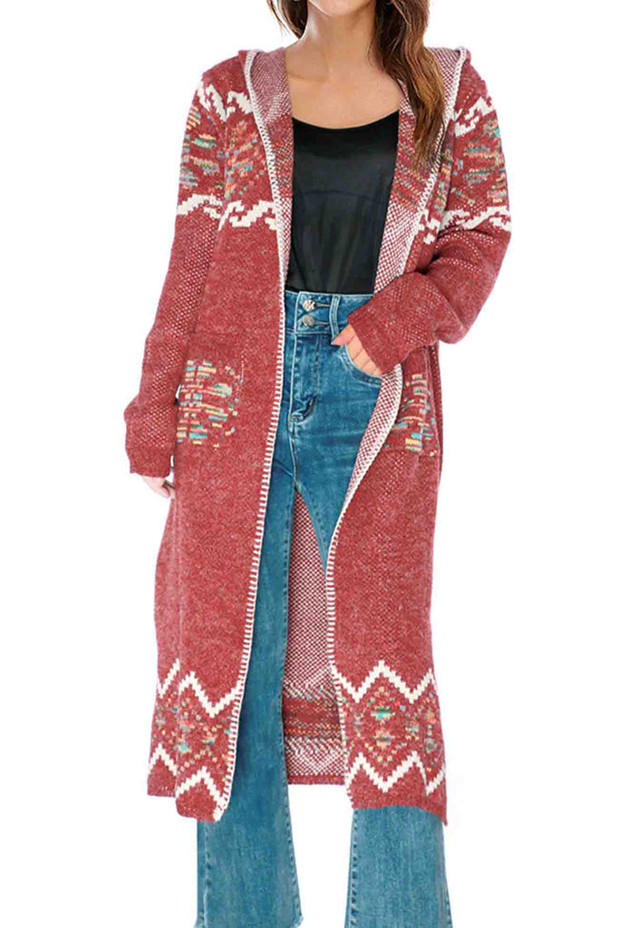 kamames Floral Hooded Slit Long Cardigan