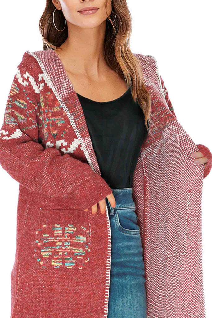 kamames Floral Hooded Slit Long Cardigan