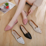 kamames kamames Summer New Korean Version Fashion Pointed Single Shoes Women's Flat Engraved Hollow Hole Shoes Trend Low Heel Bean Shoes