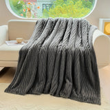 1pc Fleece Jacquard Solid Color Blanket, Soft Warm Throw Blanket Nap Blanket For Couch Sofa Office Bed Camping Travel, Multi-purpose Gift Blanket For All Season