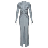 kamames kamames Autumn And Winter New Women's Fashion Round Collar Long Sleeve Slim Slit Design Sense Dress Female