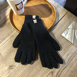 Solid Color Ribbed Knitting Gloves, Windproof Full Finger Touch Screen Warm Gloves, Women's Simple Autumn Winter Hand Warmer Gloves