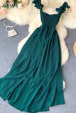 kamames High Waist Slash Neck Women Long Dress Elegant Big Swing A-line Vestidos Verano Vintage Green/Red Party Robe For Female