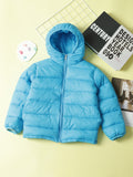 Kid's Solid Color Hooded Padded Jacket, Light-weight Warm Zip Up Coat, Boy's Clothes For Winter Outdoor, As Gift