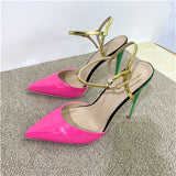 kamames Rose Women Pointed end Slingback Sandals 10cm High Heel Stiletto Ladies Jelly 12cm Party Shoes Pink Black LX019 Roviciya
