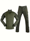 Men's Stretchable Cotton Long-Sleeve Top - Slim Fit, Half Zipper, Pockets - Ideal for Hiking, Climbing, Camping, and Fishing