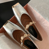 kamames kamames Collision Proof Metal Square Head Single Shoes Women's Fashion Spring Low Heel One Word Buckle Shallow Mouth Single Shoes Leather Mary Jane
