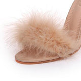 kamames Women Pumps T-stage Fur Buckle Strap Platform Open Toe Dancing High Heel Sandals Sexy Party Wedding Shoes Black mujer s01