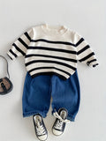 Boys Knit Pullover Sweater – Comfy Striped Cotton Casual Crew Neck Pullover Top For Fall/Winter