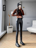 kamames Women Autumn New Fleece Matte PU Leather Pants Leggings Elastic Slim Skinny Leggings Windproof Winter Warm Sexy Legging