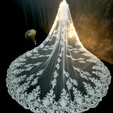 kamames Luxury Long Bridal Veil White Ivory Wedding Veils With Comb Lace Edge Applique Elegant Cathedral Length Wedding Accessories