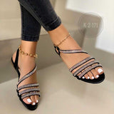 kamames women summer shoes 2022 fashion rhinestone sandals women's  one word plus size flat beach sandals women