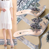 kamames outerwear 2022 summer sandals women's shoes crystal heels high-heeled open-toe transparent rhinestone women's slippers
