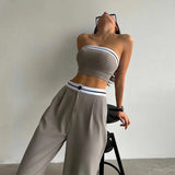 Women's New Spicy Girl Outwear Sports Tank Top with Contrast Color High Waist Wide Leg Pants Casual Set